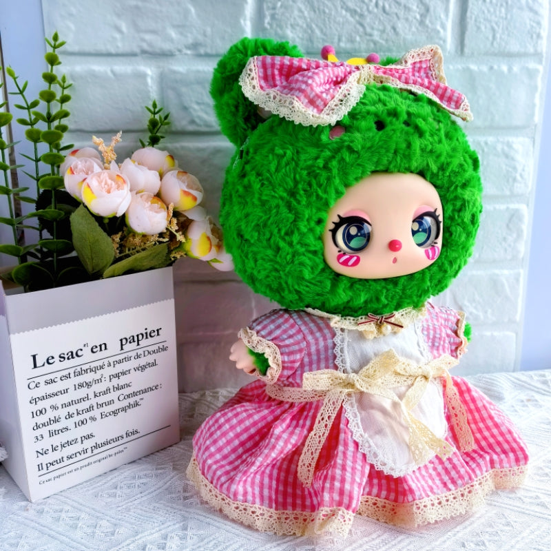 Clothes only)Chic 40CM LIILA 600 V2 NOMMI 400 Pink Checkered Maid Outfit for Stylish Cosplay – Perfect for Parties & Events