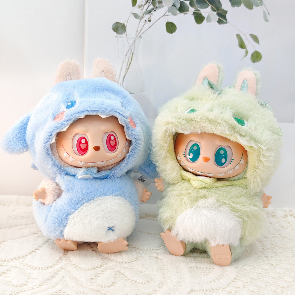 Clothes only)Adorable 3D Shark Dinosaur Outfit for 6-Inch Labubu Dolls – Unleash Imagination with This Trendy Dress-Up Set