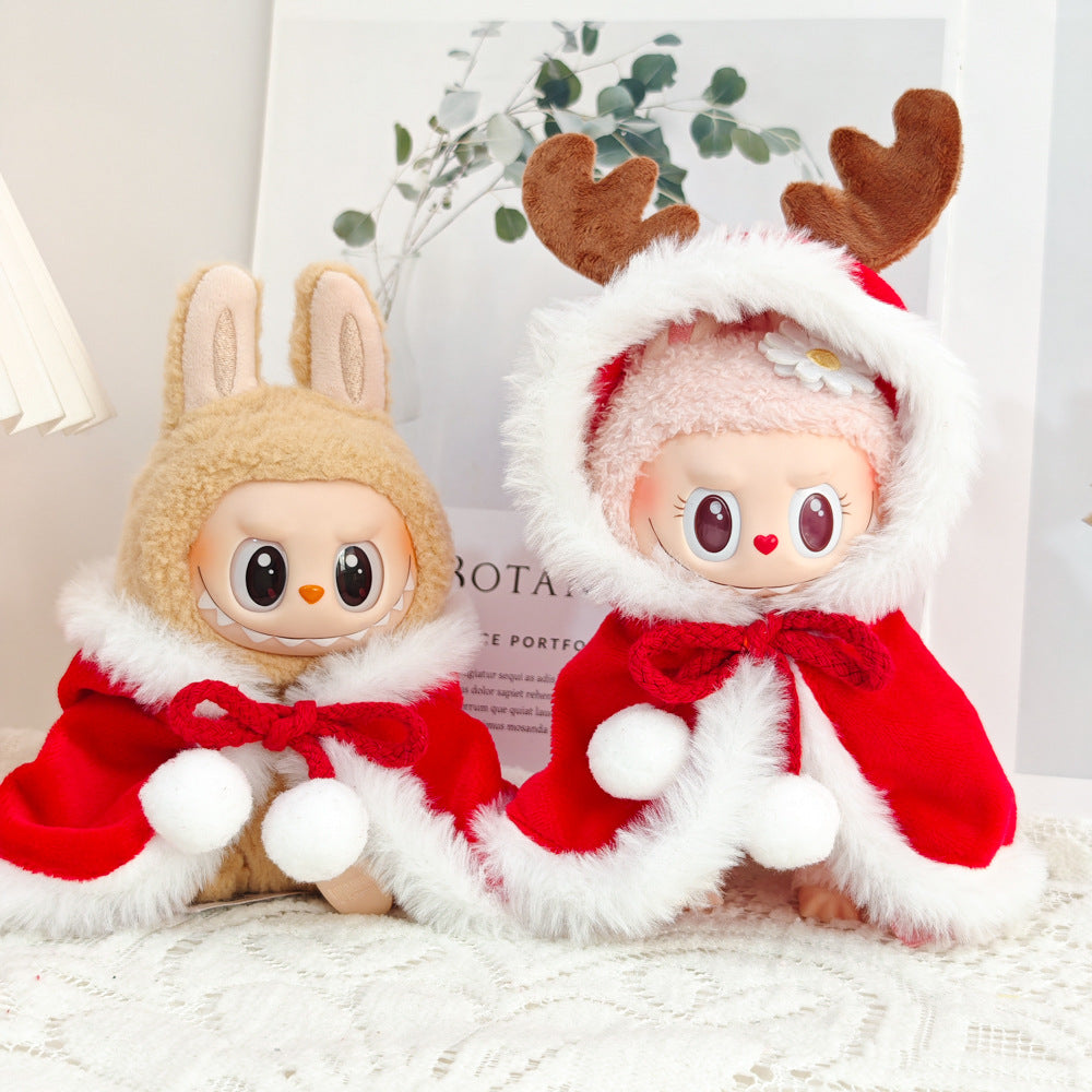 Clothes Only)Adorable 17cm Labubu Doll Christmas Outfits: Cozy Cape, Sweater & Hat Set - Perfect for Holiday Fun