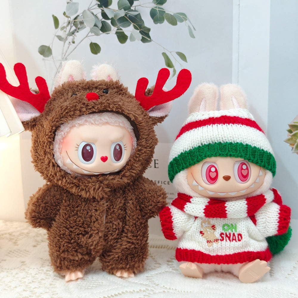Clothes Only）Adorable 17cm Labubu Doll Christmas Outfits: Cozy Cape, Sweater & Hat Set - Perfect for Holiday Fun