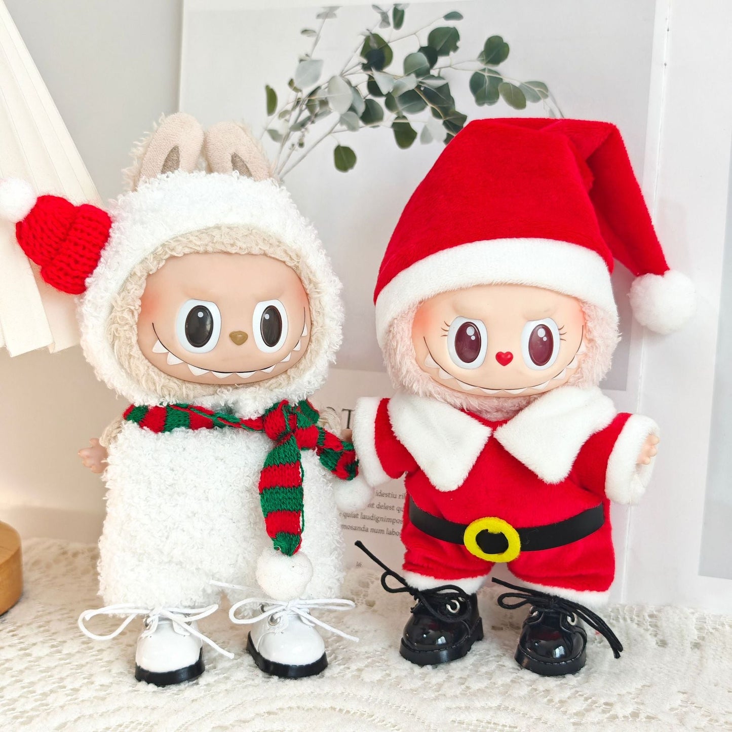 Clothes Only）Adorable 17cm Labubu Doll Christmas Outfits: Cozy Cape, Sweater & Hat Set - Perfect for Holiday Fun