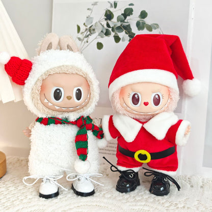 Clothes Only）Adorable 17cm Labubu Doll Christmas Outfits: Cozy Cape, Sweater & Hat Set - Perfect for Holiday Fun