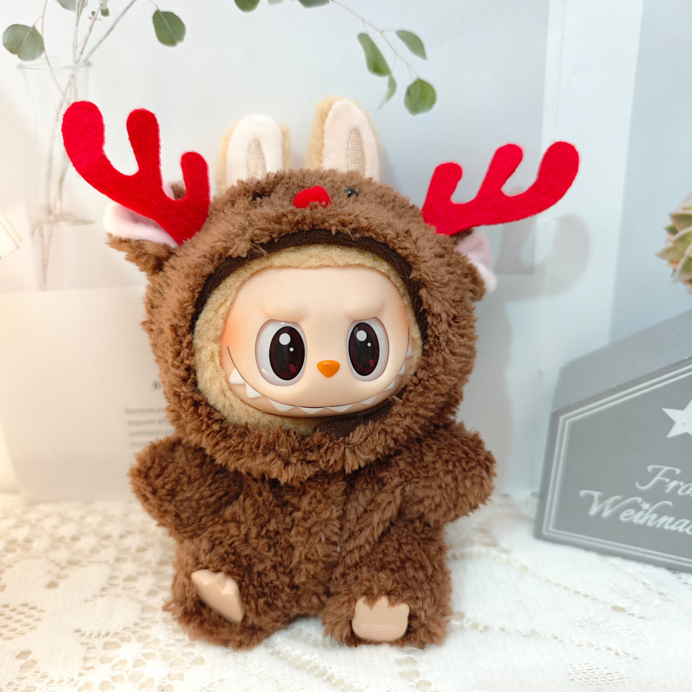 Clothes Only）Adorable 17cm Labubu Doll Christmas Outfits: Cozy Cape, Sweater & Hat Set - Perfect for Holiday Fun