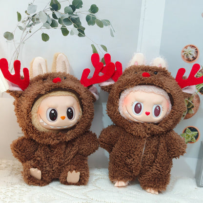 Clothes Only）Adorable 17cm Labubu Doll Christmas Outfits: Cozy Cape, Sweater & Hat Set - Perfect for Holiday Fun