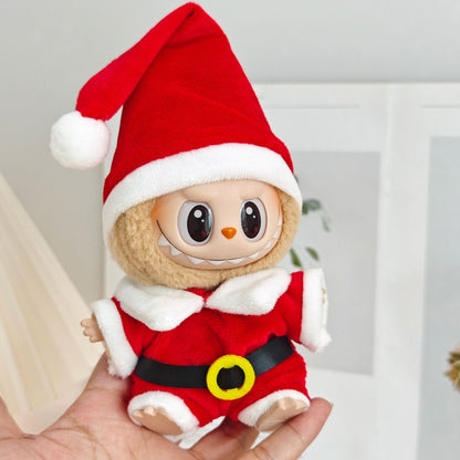 Clothes Only）Adorable 17cm Labubu Doll Christmas Outfits: Cozy Cape, Sweater & Hat Set - Perfect for Holiday Fun