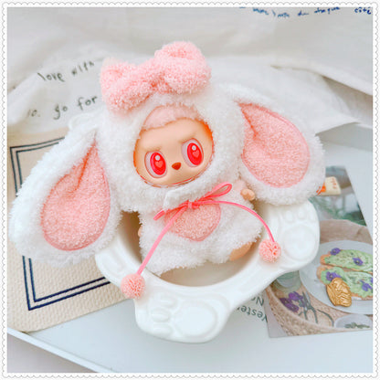 Clothes only)Adorable White Dress-Up Outfit for 17cm Labubu: Cute Bunny Heartbeat Bunny Set - Perfect for Stylish Playtime Adventures