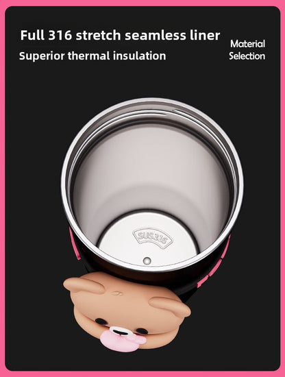 On-the-Go Hydration Made Easy: Fanfan Bear Thermos – Large-Capacity Travel Coffee Mug for Busy Lives