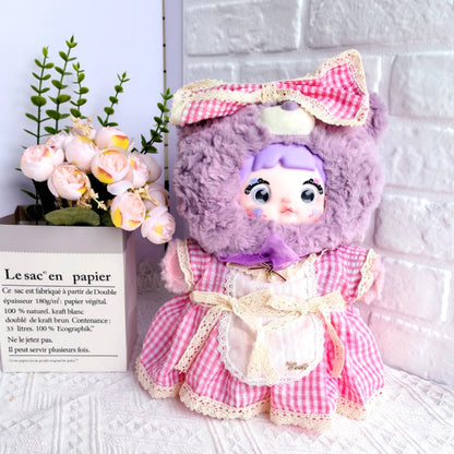 Clothes only)Chic 40CM LIILA 600 V2 NOMMI 400 Pink Checkered Maid Outfit for Stylish Cosplay – Perfect for Parties & Events