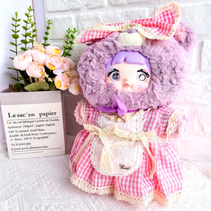 Clothes only)Chic 40CM LIILA 600 V2 NOMMI 400 Pink Checkered Maid Outfit for Stylish Cosplay – Perfect for Parties & Events