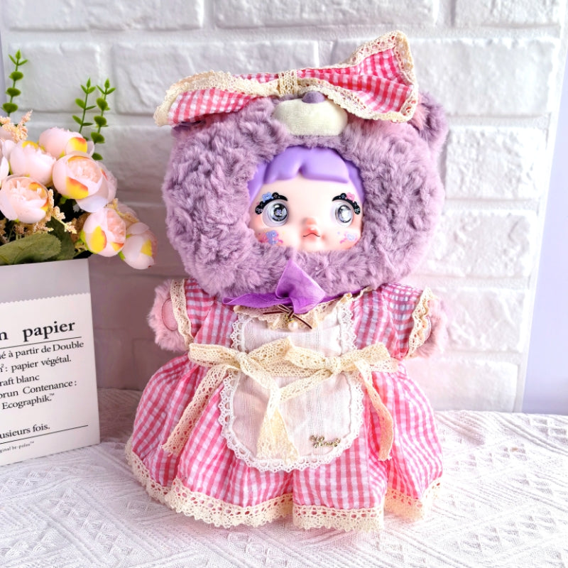 Clothes only)Chic 40CM LIILA 600 V2 NOMMI 400 Pink Checkered Maid Outfit for Stylish Cosplay – Perfect for Parties & Events