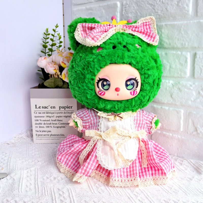 Clothes only)Chic 40CM LIILA 600 V2 NOMMI 400 Pink Checkered Maid Outfit for Stylish Cosplay – Perfect for Parties & Events