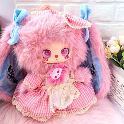 Clothes only)Chic 40CM LIILA 600 V2 NOMMI 400 Pink Checkered Maid Outfit for Stylish Cosplay – Perfect for Parties & Events