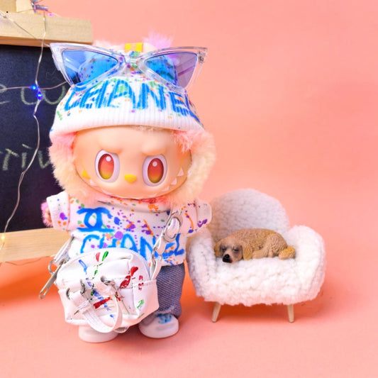 Clothes only)Unleash Creativity with CC Graffiti Style Clothes - Ideal Fit for 17cm Labubu Dolls - Limited Edition Fashion