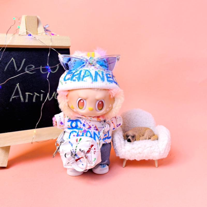 Clothes only)Unleash Creativity with CC Graffiti Style Clothes - Ideal Fit for 17cm Labubu Dolls - Limited Edition Fashion