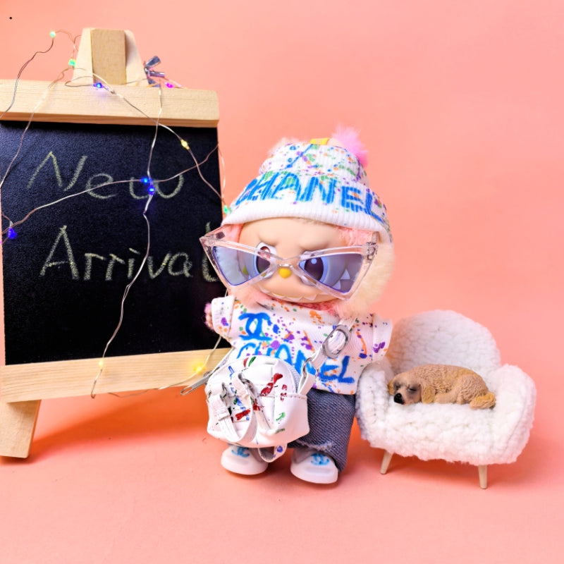 Clothes only)Unleash Creativity with CC Graffiti Style Clothes - Ideal Fit for 17cm Labubu Dolls - Limited Edition Fashion