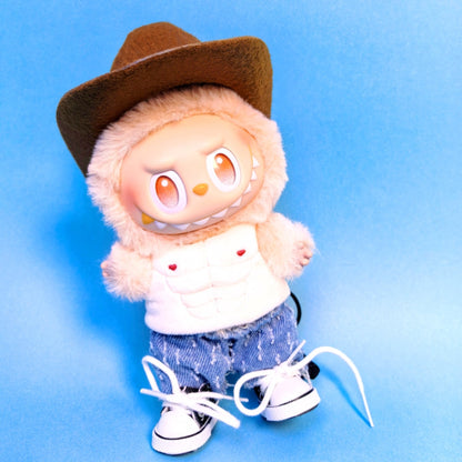 Clothes only)Discover the Ultimate West Cowboy Muscle Vest Clothes for 17cm Labubu - Fashion Meets Fun for Your Furry Friend!