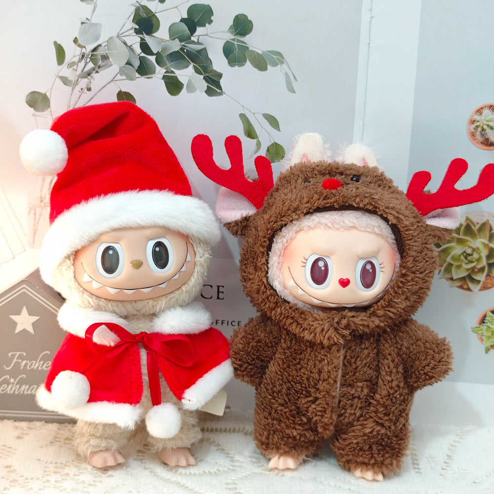 Clothes Only）Adorable 17cm Labubu Doll Christmas Outfits: Cozy Cape, Sweater & Hat Set - Perfect for Holiday Fun