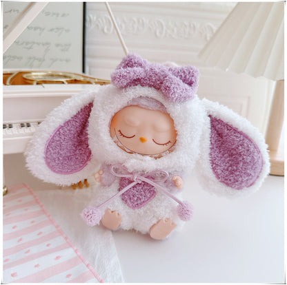 Clothes only)Adorable White Dress-Up Outfit for 17cm Labubu: Cute Bunny Heartbeat Bunny Set - Perfect for Stylish Playtime Adventures