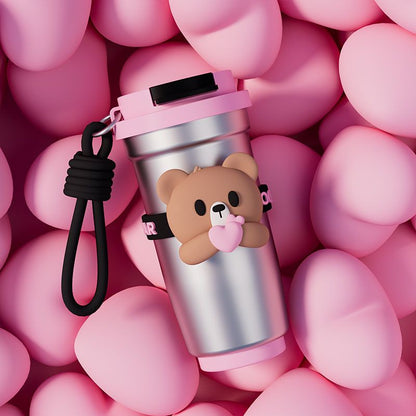 On-the-Go Hydration Made Easy: Fanfan Bear Thermos – Large-Capacity Travel Coffee Mug for Busy Lives