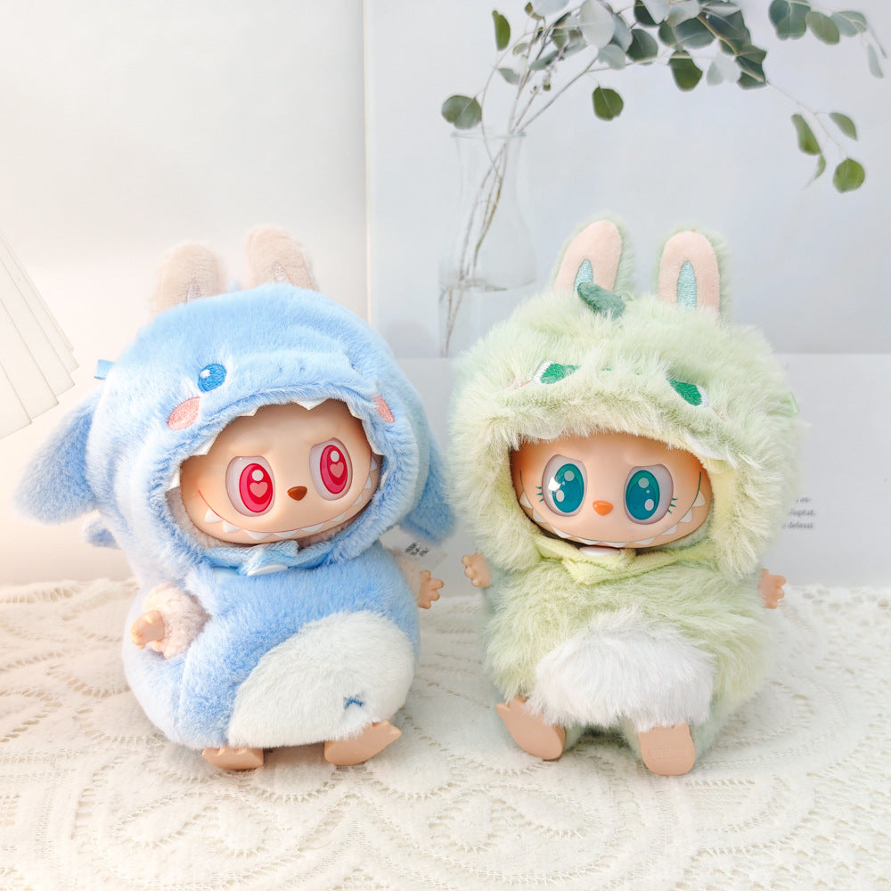 Clothes only)Adorable 3D Shark Dinosaur Outfit for 6-Inch Labubu Dolls – Unleash Imagination with This Trendy Dress-Up Set