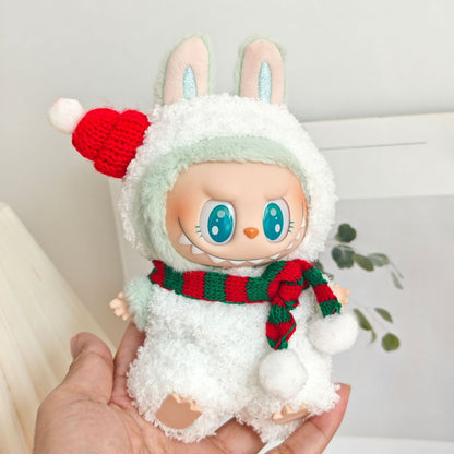 Clothes Only）Adorable 17cm Labubu Doll Christmas Outfits: Cozy Cape, Sweater & Hat Set - Perfect for Holiday Fun