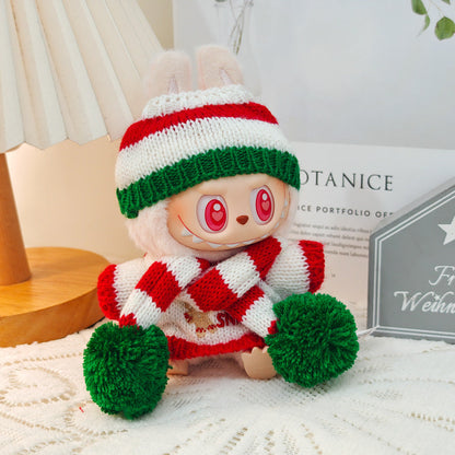 Clothes Only）Adorable 17cm Labubu Doll Christmas Outfits: Cozy Cape, Sweater & Hat Set - Perfect for Holiday Fun