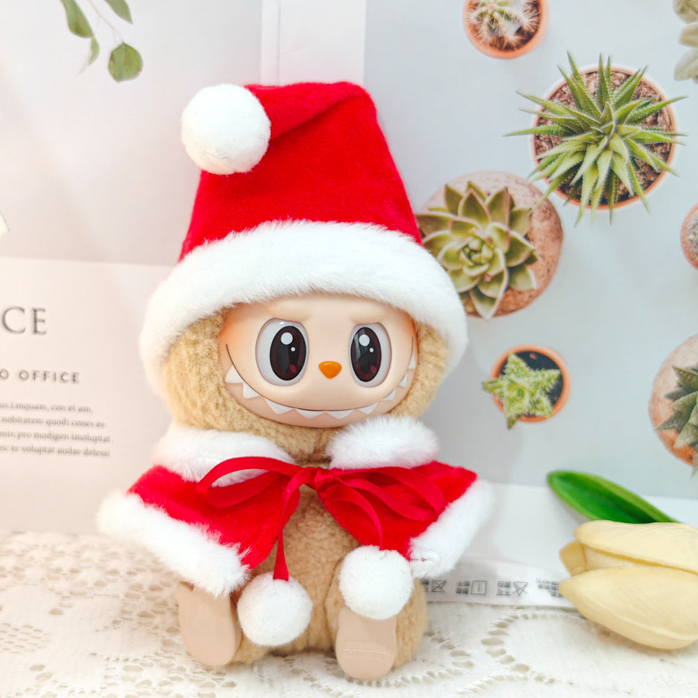 Clothes Only）Adorable 17cm Labubu Doll Christmas Outfits: Cozy Cape, Sweater & Hat Set - Perfect for Holiday Fun