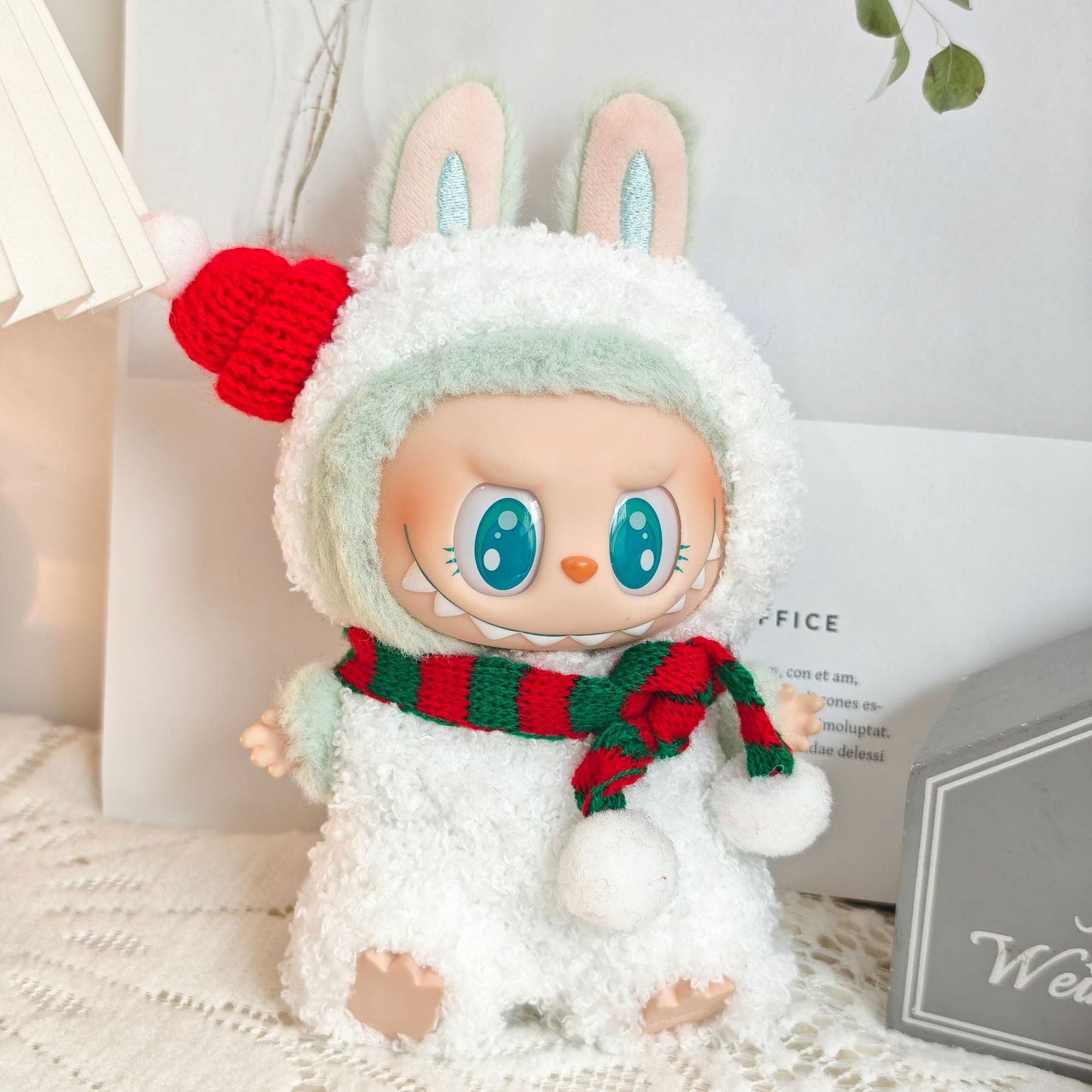 Clothes Only）Adorable 17cm Labubu Doll Christmas Outfits: Cozy Cape, Sweater & Hat Set - Perfect for Holiday Fun