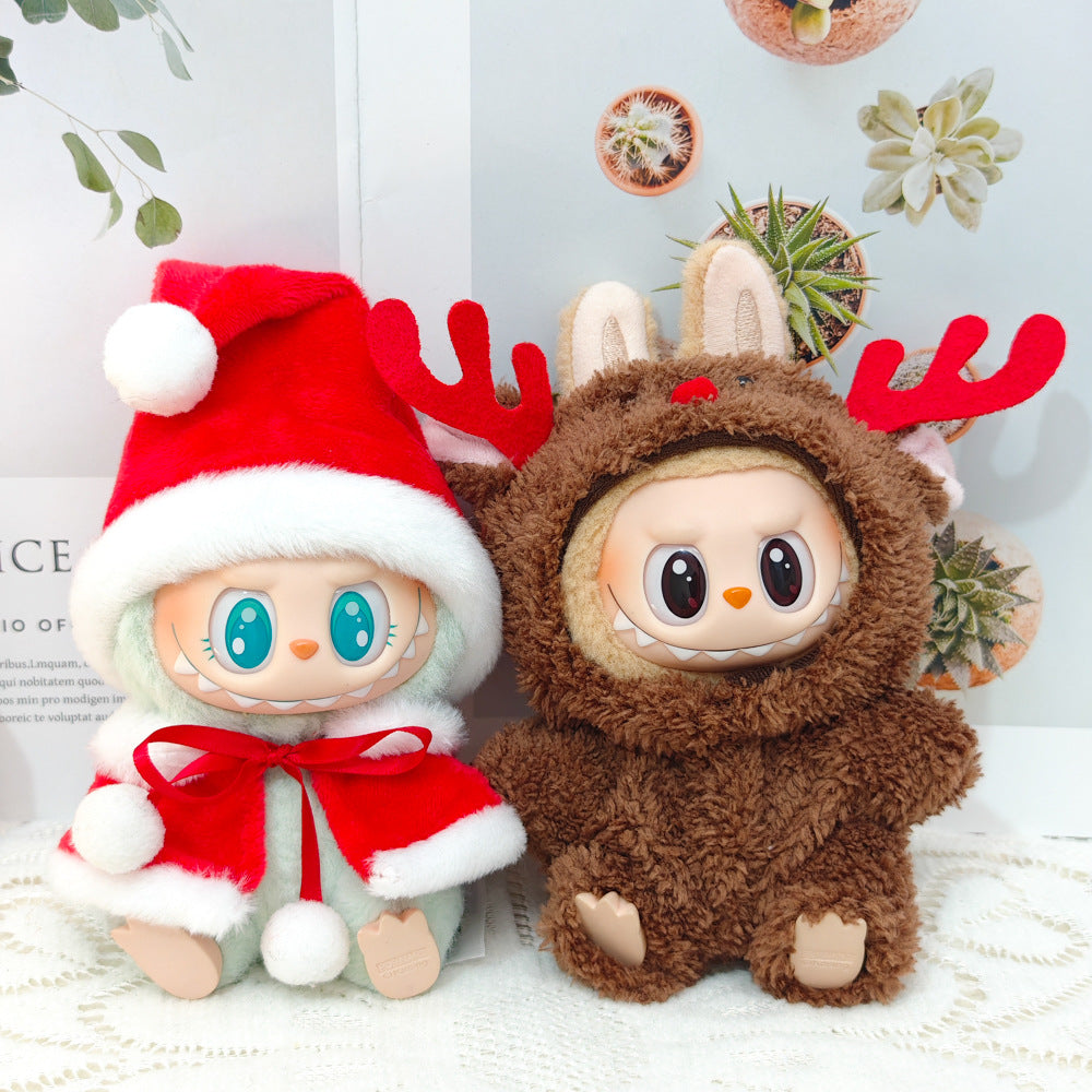 Clothes Only）Adorable 17cm Labubu Doll Christmas Outfits: Cozy Cape, Sweater & Hat Set - Perfect for Holiday Fun