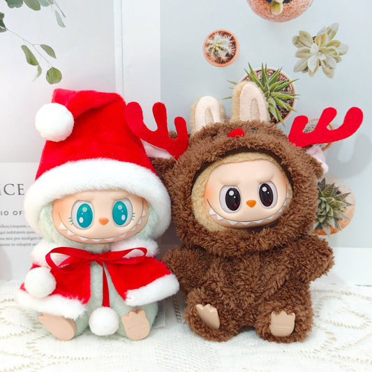 Clothes Only）Adorable 17cm Labubu Doll Christmas Outfits: Cozy Cape, Sweater & Hat Set - Perfect for Holiday Fun