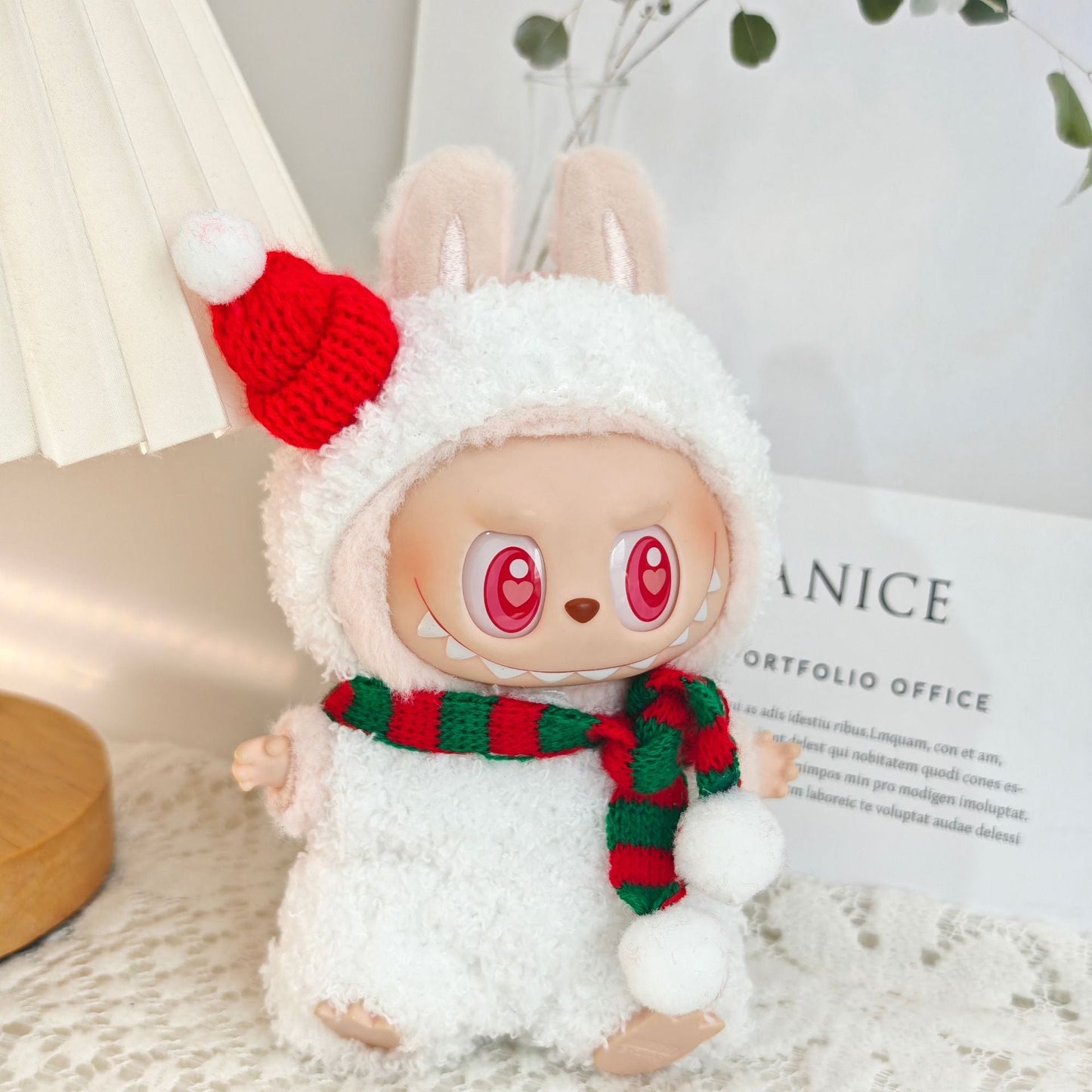 Clothes Only）Adorable 17cm Labubu Doll Christmas Outfits: Cozy Cape, Sweater & Hat Set - Perfect for Holiday Fun