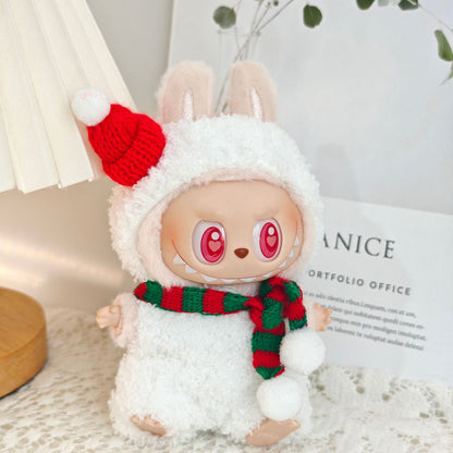 Clothes Only）Adorable 17cm Labubu Doll Christmas Outfits: Cozy Cape, Sweater & Hat Set - Perfect for Holiday Fun