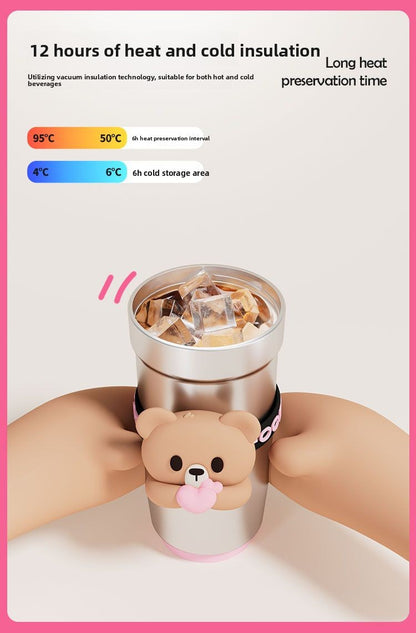 On-the-Go Hydration Made Easy: Fanfan Bear Thermos – Large-Capacity Travel Coffee Mug for Busy Lives