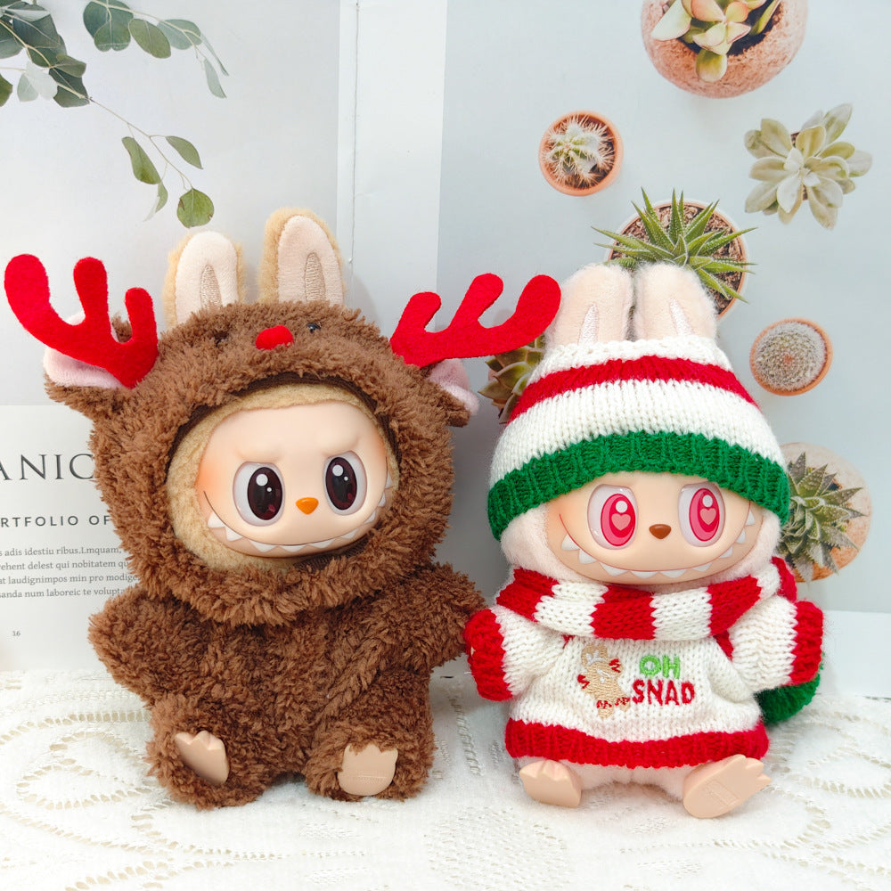 Clothes Only）Adorable 17cm Labubu Doll Christmas Outfits: Cozy Cape, Sweater & Hat Set - Perfect for Holiday Fun