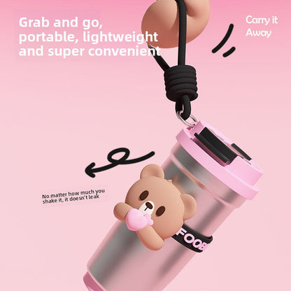 On-the-Go Hydration Made Easy: Fanfan Bear Thermos – Large-Capacity Travel Coffee Mug for Busy Lives
