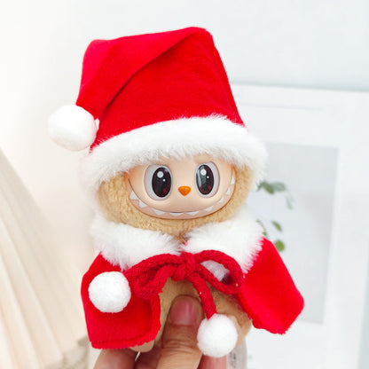 Clothes Only）Adorable 17cm Labubu Doll Christmas Outfits: Cozy Cape, Sweater & Hat Set - Perfect for Holiday Fun