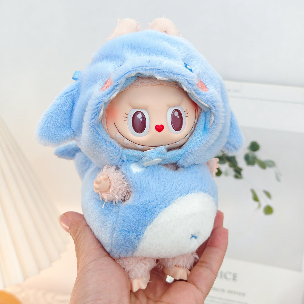 Clothes only)Adorable 3D Shark Dinosaur Outfit for 6-Inch Labubu Dolls – Unleash Imagination with This Trendy Dress-Up Set