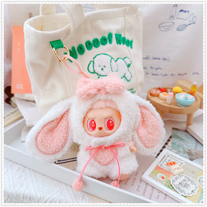 Clothes only)Adorable White Dress-Up Outfit for 17cm Labubu: Cute Bunny Heartbeat Bunny Set - Perfect for Stylish Playtime Adventures