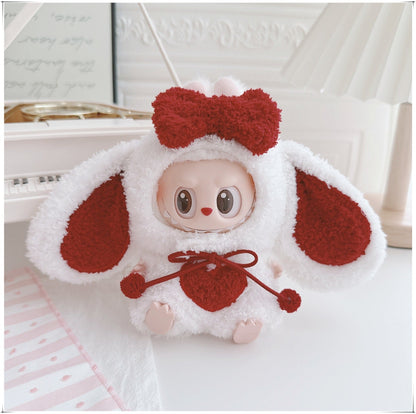 Clothes only)Adorable White Dress-Up Outfit for 17cm Labubu: Cute Bunny Heartbeat Bunny Set - Perfect for Stylish Playtime Adventures
