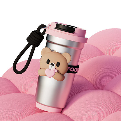 On-the-Go Hydration Made Easy: Fanfan Bear Thermos – Large-Capacity Travel Coffee Mug for Busy Lives