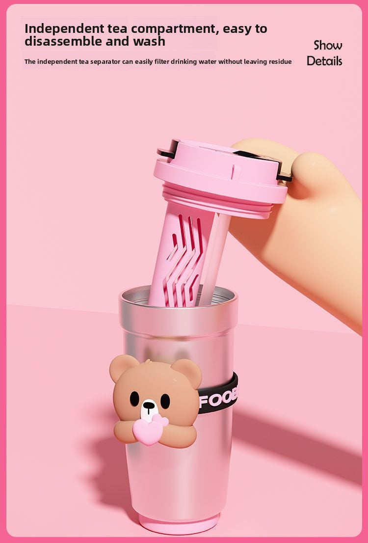 On-the-Go Hydration Made Easy: Fanfan Bear Thermos – Large-Capacity Travel Coffee Mug for Busy Lives