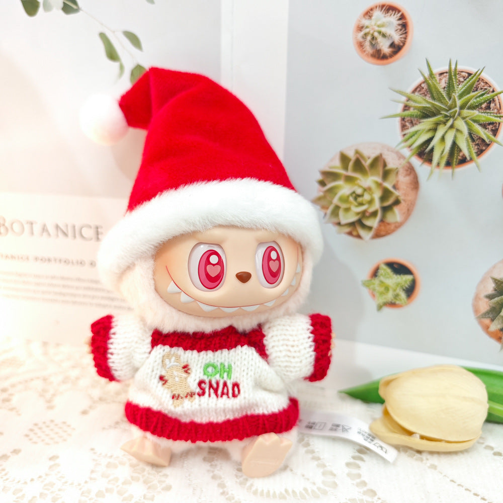 Clothes Only）Adorable 17cm Labubu Doll Christmas Outfits: Cozy Cape, Sweater & Hat Set - Perfect for Holiday Fun