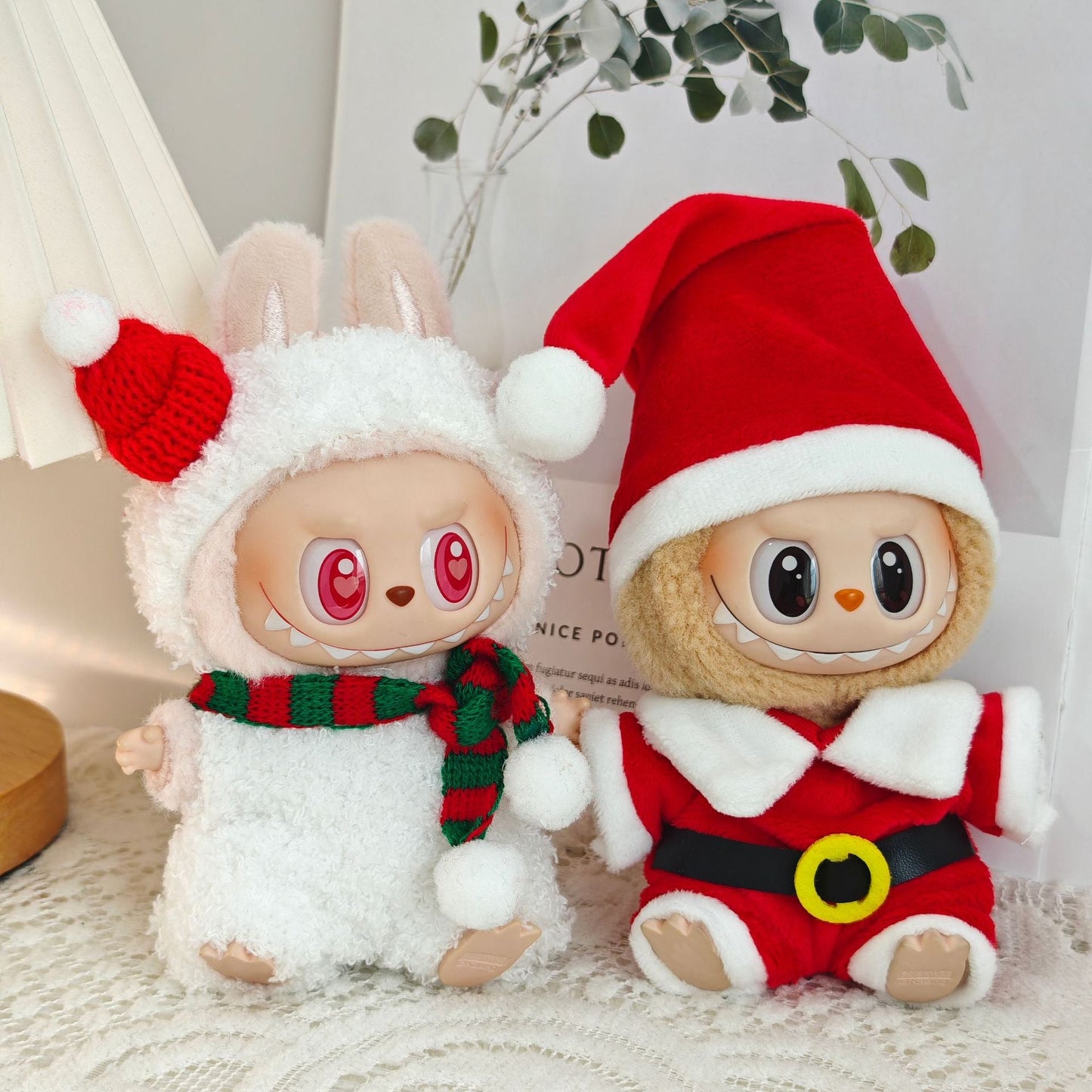 Clothes Only）Adorable 17cm Labubu Doll Christmas Outfits: Cozy Cape, Sweater & Hat Set - Perfect for Holiday Fun