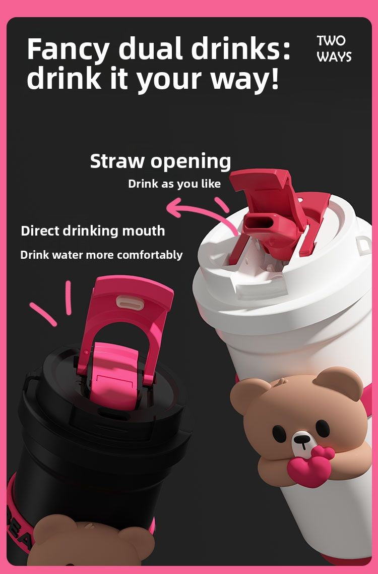 On-the-Go Hydration Made Easy: Fanfan Bear Thermos – Large-Capacity Travel Coffee Mug for Busy Lives