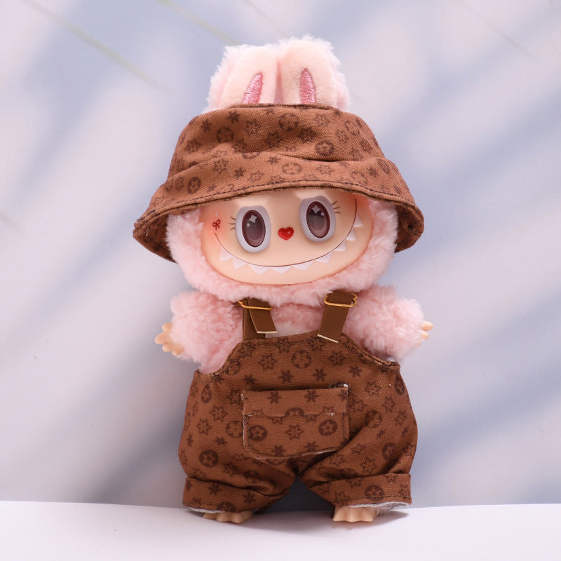 Only Doll Clothes]Adorable Floral Hat & Suspender Pants Set for 17cm Labubu - Trendy, Comfy, Perfect for Spring Adventures