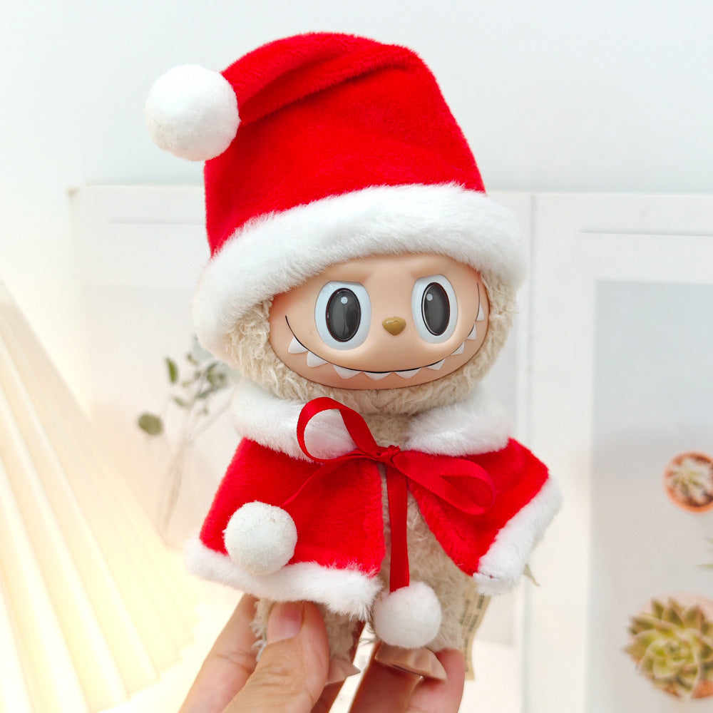 Clothes Only）Adorable 17cm Labubu Doll Christmas Outfits: Cozy Cape, Sweater & Hat Set - Perfect for Holiday Fun