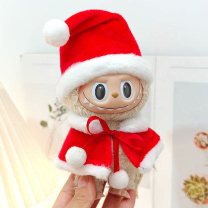 Clothes Only）Adorable 17cm Labubu Doll Christmas Outfits: Cozy Cape, Sweater & Hat Set - Perfect for Holiday Fun