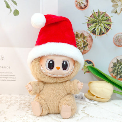 Clothes Only）Adorable 17cm Labubu Doll Christmas Outfits: Cozy Cape, Sweater & Hat Set - Perfect for Holiday Fun