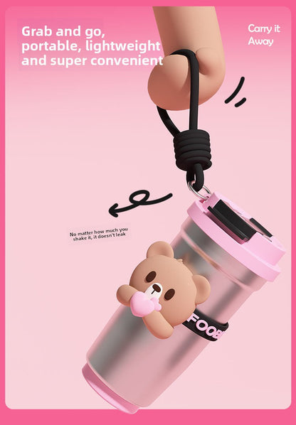 On-the-Go Hydration Made Easy: Fanfan Bear Thermos – Large-Capacity Travel Coffee Mug for Busy Lives