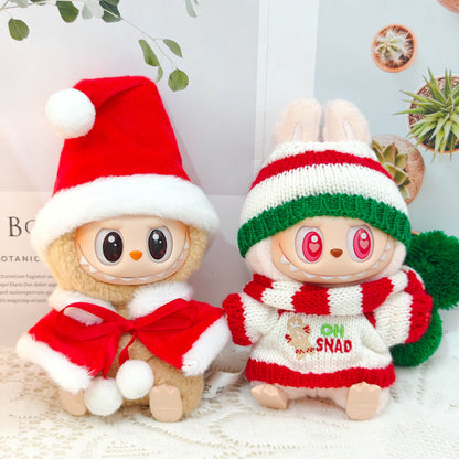 Clothes Only）Adorable 17cm Labubu Doll Christmas Outfits: Cozy Cape, Sweater & Hat Set - Perfect for Holiday Fun
